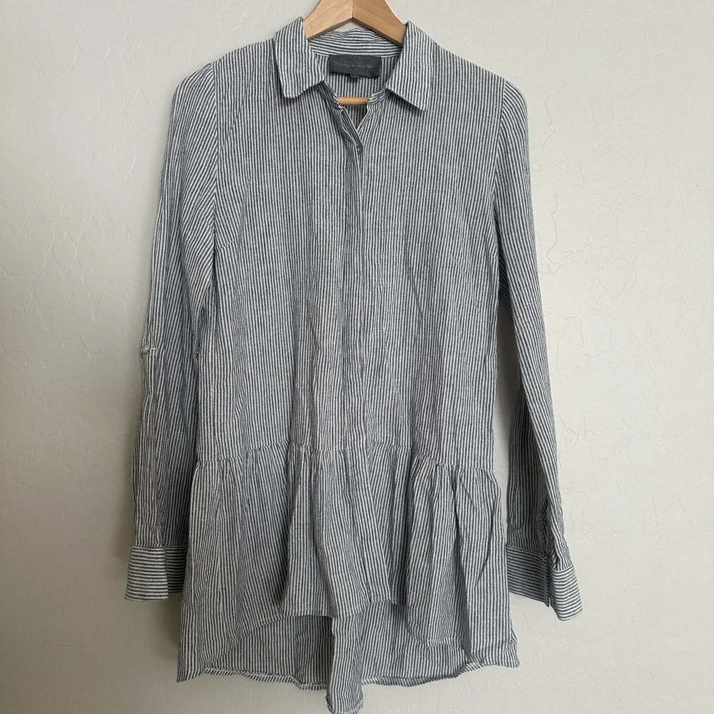 Anthropologie Sunday in Brooklyn Striped Button down Tunic Top Blouse S …